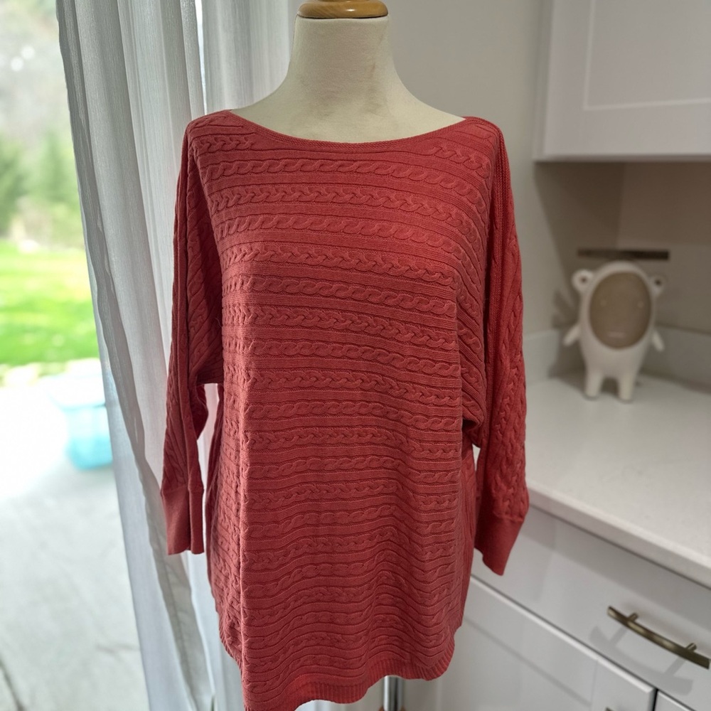 Coral Pink Cable Knit Sweater